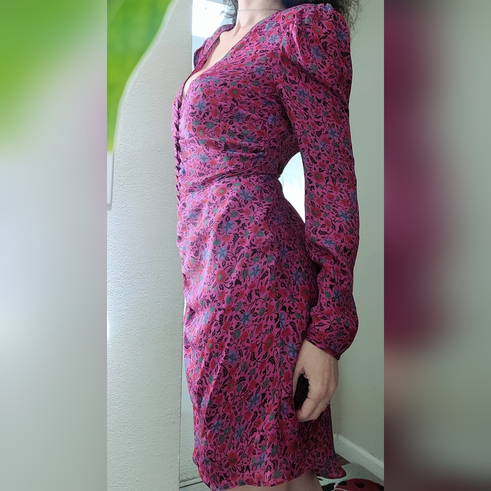 NWOT Rare Silk Deep V-Neck Purple Floral Dress - Picture 3 of 8